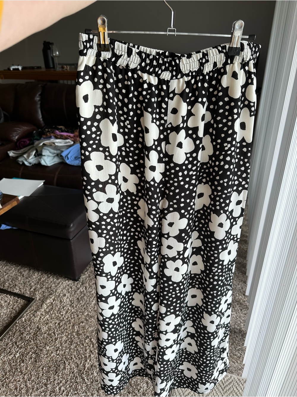 Black and White Floral Wide Leg Pants